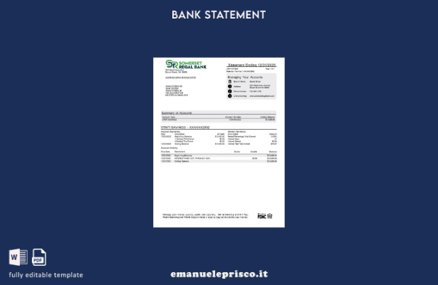 modello di parole estratto conto bancario USA Somerset Regal in stile verificato